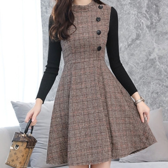 Lewwe Dresses & Skirts - NWT Lewwe Long Sleeve Plaid Mini A-Line Dress